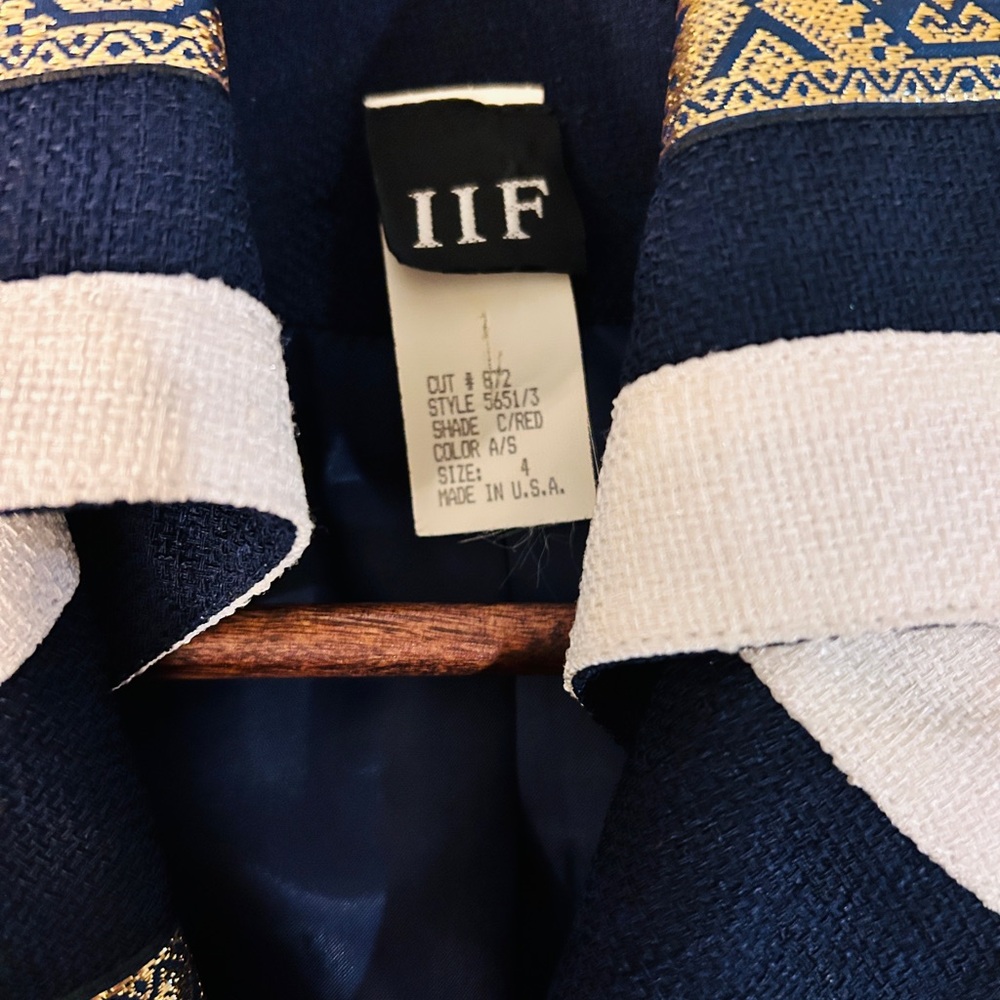 Cropped Military Brocade Jacket Navy Gold Statement Blazer Made in USA - Picture 8 of 12
